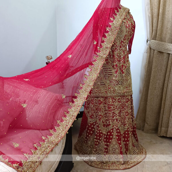 gold mesh lehnga regalrobe bridal dress on rent